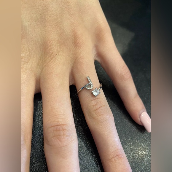 Sterling Silver Adjustable Ring With Letter J Solitaire Stone Sizes 7-10 - Picture 8 of 10